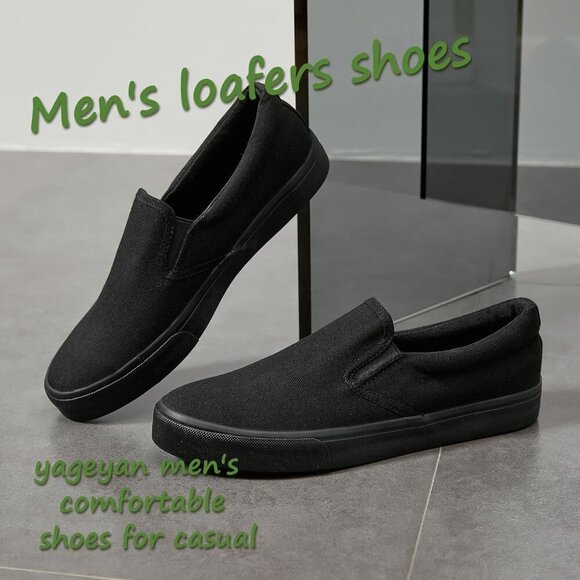 〽️Closed Toe Loafers Sneakers Men\'s Black Canvas Slip On Lightweight Soft Sole main image 4